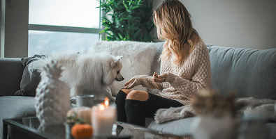 Woman relaxing on couch